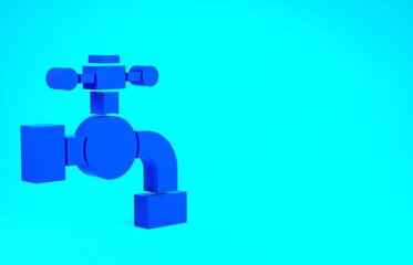 Blue Water tap icon isolated on blue background. Minimalism concept. 3d illustration 3D render.