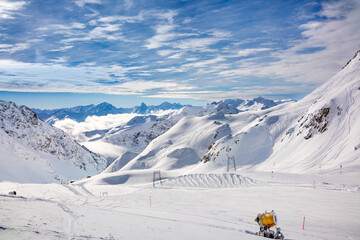 Landscape of ski area in winter resort  Davos, Switzerland.