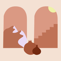 Mediterranean structure, dwelling, house. Elements of architecture and interior design. The southern landscape. Flat vector illustration