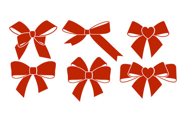 Set of red satin bow isolated on white. Vector gift bows  for page decor.