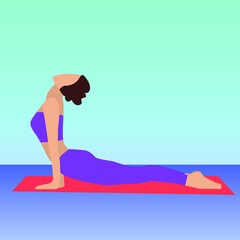 Young woman doing yoga on the mat, asana, simple flat vector illustration