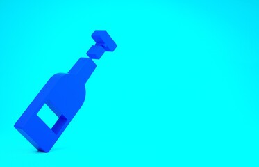 Blue Opened bottle of wine icon isolated on blue background. Minimalism concept. 3d illustration 3D render.