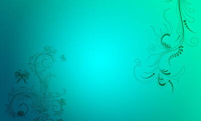 Hintergrund grün blau türkis Ornament floral Mitte hell pastell Ranken Design Layout Vorlage Untergrund leuchten schimmern hell Frühling Sommer Symbol Blumen Flora zeitlos schön elegant Schmetterlinge