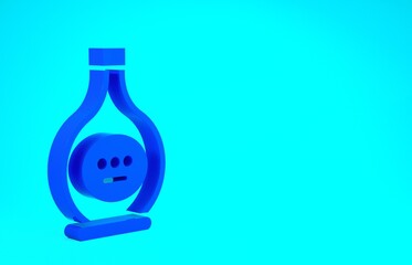 Blue Bottle of cognac or brandy icon isolated on blue background. Minimalism concept. 3d illustration 3D render.