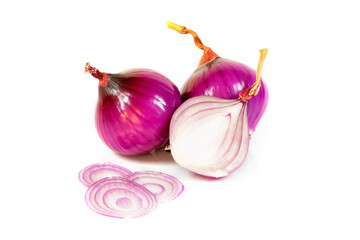 Healthy food, vegetable, red onions on a white background