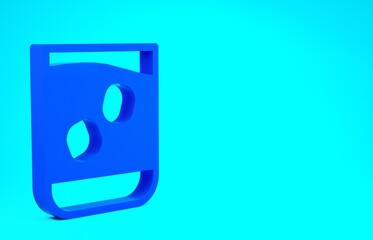 Blue Glass of whiskey and ice cubes icon isolated on blue background. Minimalism concept. 3d illustration 3D render.