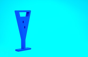 Blue Glass of champagne icon isolated on blue background. Minimalism concept. 3d illustration 3D render.
