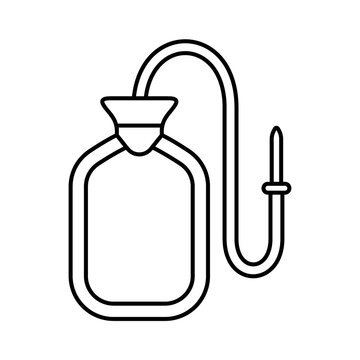 Enema water bag. Linear icon of rubber bottle. Black simple illustration of medical tool for cleansing and washing stomach and intestines. Contour isolated vector image on white background
