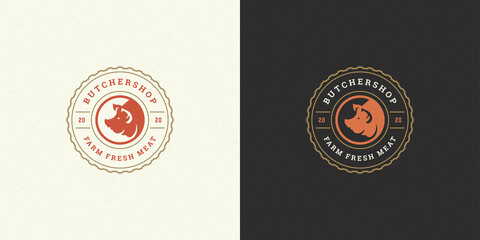 Butcher shop logo vector illustration pig head silhouette good for farm or restaurant badge