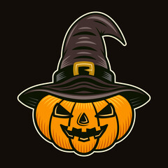 Halloween pumpkin in witch hat colorful vector