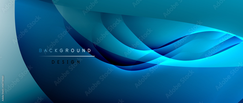 Wall mural Fluid gradient waves with shadow lines and glowing light effect, modern flowing motion abstract background for cover, placards, poster, banner or flyer