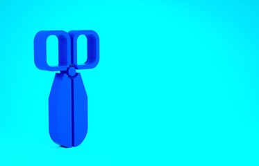 Blue Scissors icon isolated on blue background. Cutting tool sign. Minimalism concept. 3d illustration 3D render.