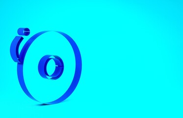 Blue Ringing alarm bell icon isolated on blue background. Alarm symbol, service bell, handbell sign, notification symbol. Minimalism concept. 3d illustration 3D render.