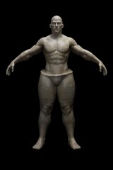 Fat loss process. Divided Half fat half muscular male figure. Before and after results of weight loss, diet and exercise. Plastic surgery and liposuction. 3D illustration