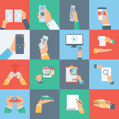 Flat Collection Of Hand Holding Vector Illustrations