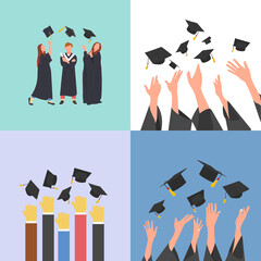 Illustration Of Throwing Up Graduation Caps In The Air