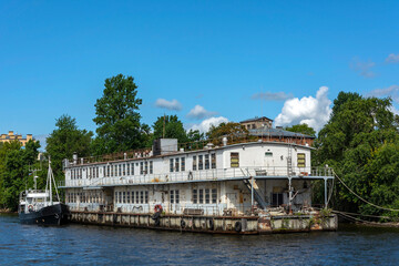 Saint Petersburg, floating ship repair shop on the Malaya Neva