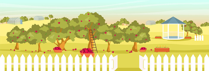 Apple garden flat color vector illustration