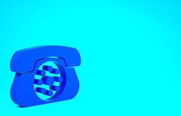 Blue Telephone icon isolated on blue background. Landline phone. Minimalism concept. 3d illustration 3D render.