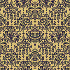 Seamless background baroque style brown and gold color. Vintage Pattern. Retro Victorian. Ornament in Damascus style. Elements of flowers, leaves. Vector illustration. - 367762756