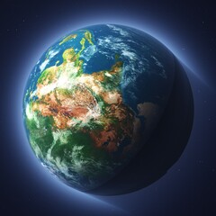 Planet Earth in open space among the stars, globe in the dark, 3D rendering