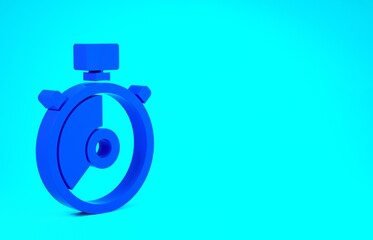 Blue Stopwatch icon isolated on blue background. Time timer sign. Chronometer sign. Minimalism concept. 3d illustration 3D render.