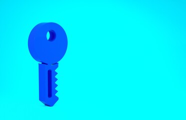 Blue House key icon isolated on blue background. Minimalism concept. 3d illustration 3D render.