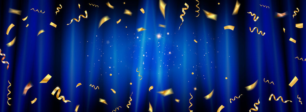 Blue Curtain With Gold Confetti And Shooting Stars