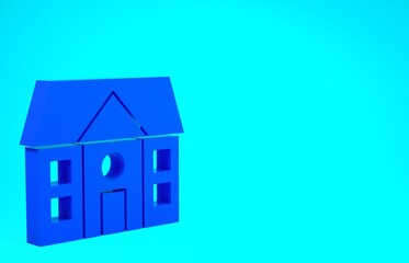 Fototapeta na wymiar Blue House icon isolated on blue background. Home symbol. Minimalism concept. 3d illustration 3D render.