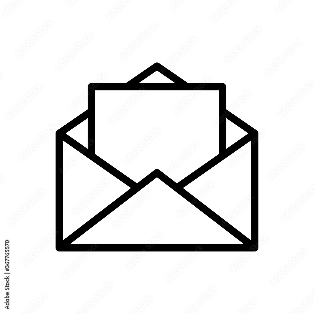 Aufkleber opened envelope with letter outline pictogram, line icon with an editable stroke isolated on a white