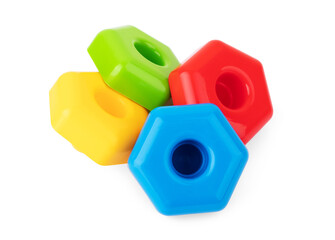 Kids toys background with teddy bear and colorful blocks