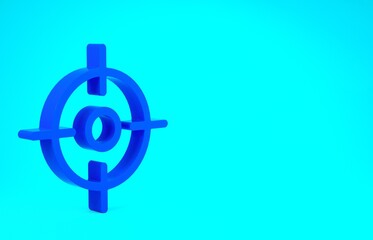 Obraz premium Blue Target sport icon isolated on blue background. Clean target with numbers for shooting range or shooting. Minimalism concept. 3d illustration 3D render.