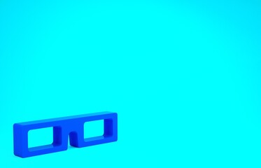 Blue Cinema glasses icon isolated on blue background. Minimalism concept. 3d illustration 3D render.