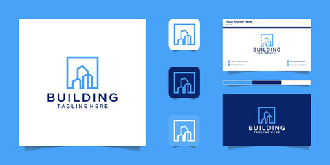 Building inspirational with line art style Premium Vector logo and business card