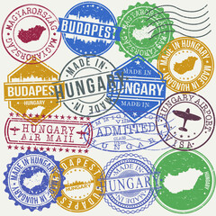 Budapest, Hungary. Stamp. Vector Art. Postal Passport. Travel Design Set. Postage.