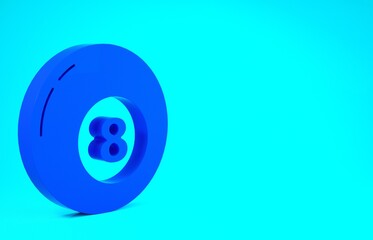Blue Billiard pool snooker ball icon isolated on blue background. Minimalism concept. 3d illustration 3D render.