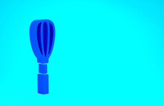 Blue Kitchen whisk icon isolated on blue background. Cooking utensil, egg beater. Cutlery sign. Food mix symbol. Minimalism concept. 3d illustration 3D render.