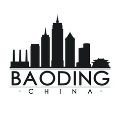 Fototapeta premium Baoding China Skyline Silhouette City. Cityscape Design Vector. Famous Monuments Tourism.