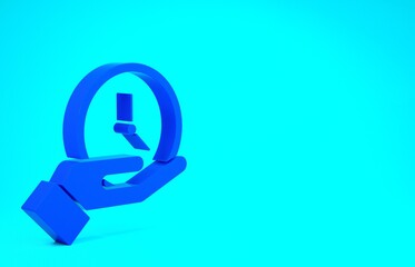 Blue Clock icon isolated on blue background. Time symbol. Minimalism concept. 3d illustration 3D render.