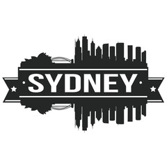 Sydney Skyline Stamp Silhouette City Design Vector landmark Seal.