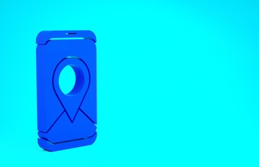 Blue Infographic of city map navigation icon isolated on blue background. Mobile App Interface concept design. Geolacation concept. Minimalism concept. 3d illustration 3D render.