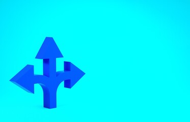 Blue Road traffic sign. Signpost icon isolated on blue background. Pointer symbol. Isolated street information sign. Direction sign. Minimalism concept. 3d illustration 3D render.