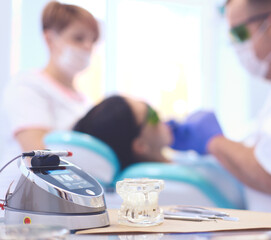 Dental equipment tools dentist medicine on desk