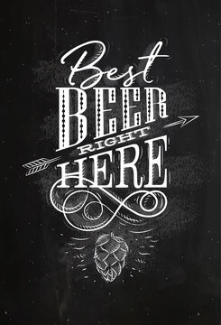 Poster Lettering Best Beer Right Here Chalk