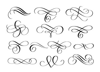 Vector swirl flourishes ink pen calligraphy set