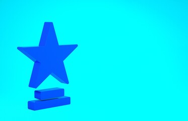 Blue Movie trophy icon isolated on blue background. Academy award icon. Films and cinema symbol. Minimalism concept. 3d illustration 3D render.