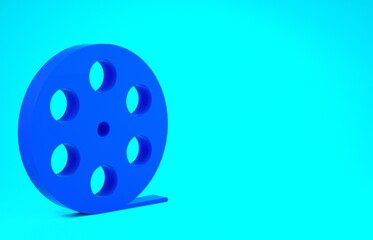 Blue Film reel icon isolated on blue background. Minimalism concept. 3d illustration 3D render.