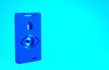 Blue Eye scan icon isolated on blue background. Scanning eye. Security check symbol. Cyber eye sign. Minimalism concept. 3d illustration 3D render.