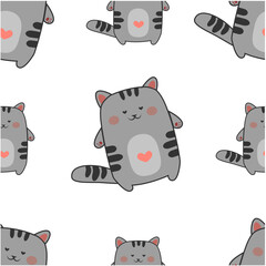 Seamless pattern kawaii Cat in love