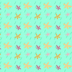 Seamless vector colorful pattern with simple flowers on blue background, digital scrapbooking paper